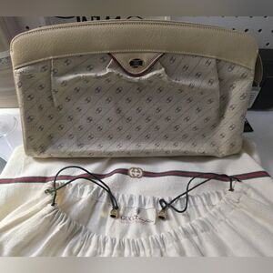 Vintage Gucci Cream and Gray Patterned Cosmetic Case